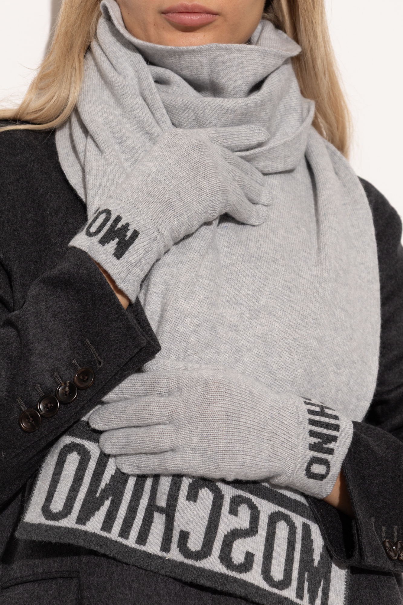 Grey Gloves with logo Moschino - Vitkac AS